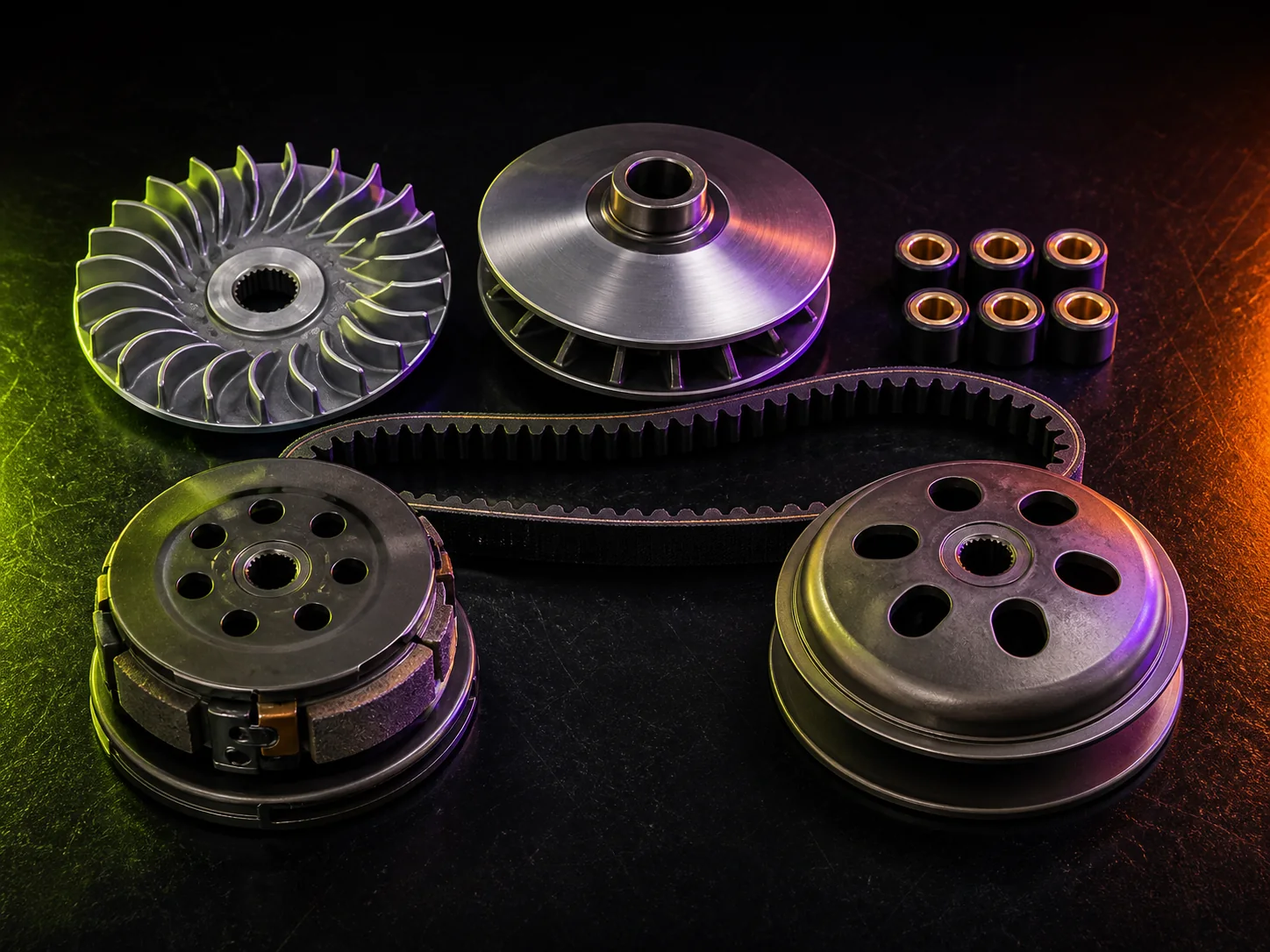 Scooter CVT variator, rollers, pulleys, springs and clutch