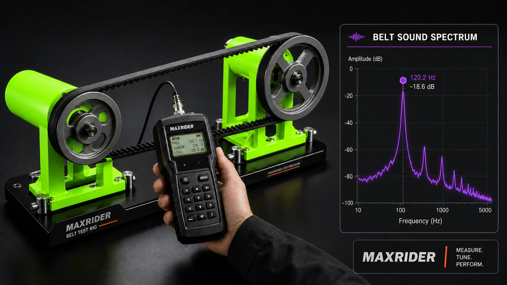 MAXRIDER belt sound spectrum quality test
